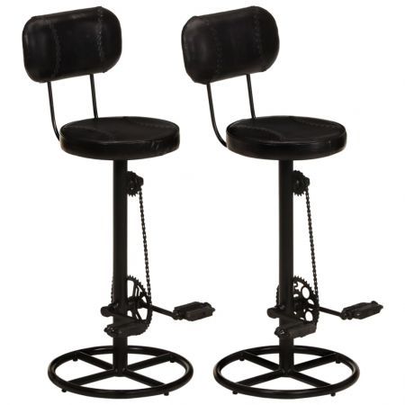 Bar Stools 2 pcs Black Real Goat Leather