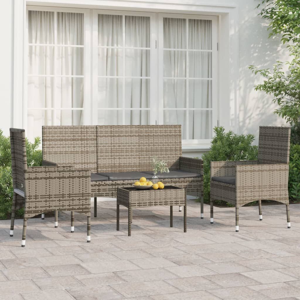 4 Piece Garden Lounge Set with Cushions Grey Poly Rattan