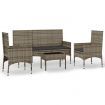 4 Piece Garden Lounge Set with Cushions Grey Poly Rattan