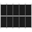 5-Panel Room Divider Black 250x200 cm Fabric