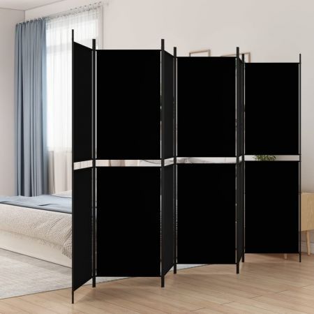 6-Panel Room Divider Black 300x200 cm Fabric