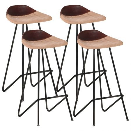 Bar Stools 4 pcs Brown Real Leather