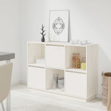 Sideboard White 110.5x35x80 cm Solid Wood Pine