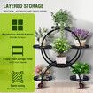 Plant Flower Pot Stand Planter Holder Display Shelf Indoor Outdoor Black Rack Trolley Balcony Garden Metal Shelving Unit with Wheels