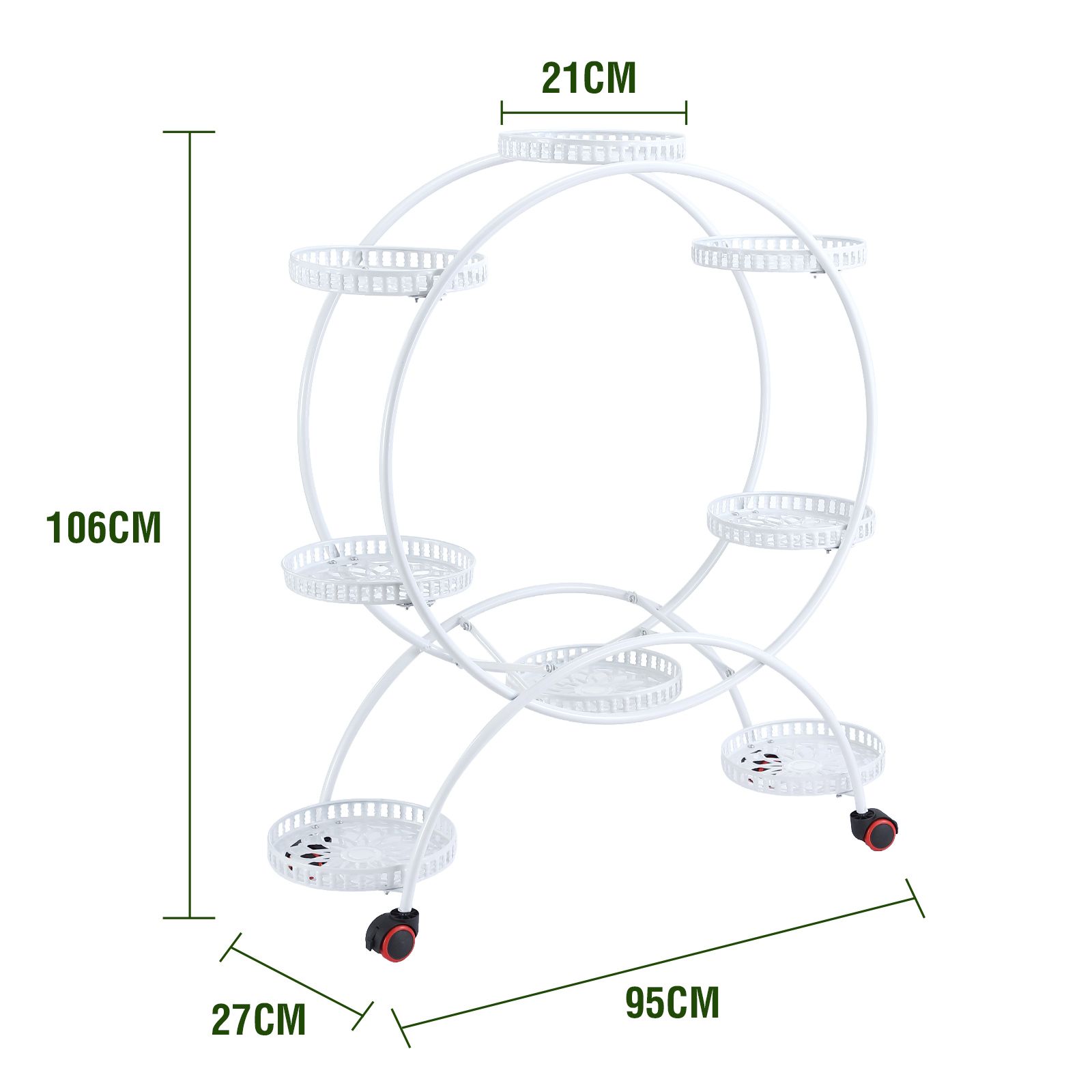 Plant Flower Pot Stand Display Shelf Planter Holder Indoor Outdoor Trolley Rack White Garden Balcony Metal Shelving Unit with Wheels