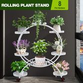 Plant Flower Pot Stand Display Shelf Planter Holder Indoor Outdoor Trolley Rack White Garden Balcony Metal Shelving Unit with Wheels