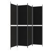 4-Panel Room Divider Black 200x200 cm Fabric