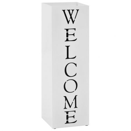 Umbrella Stand Welcome Steel White