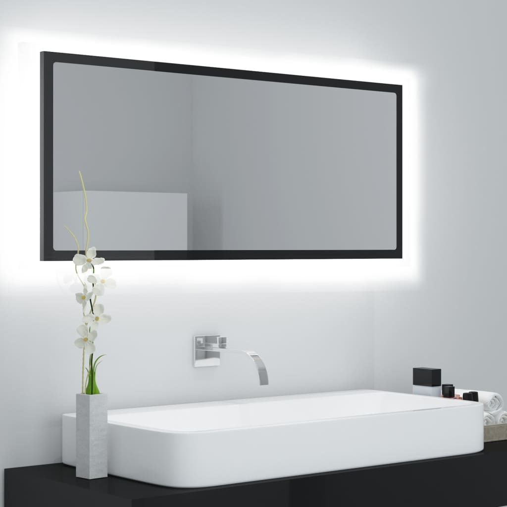 LED Bathroom Mirror High Gloss Black 100x8.5x37 cm Acrylic