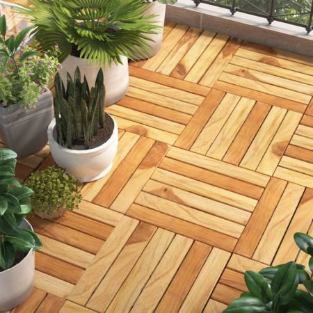 Decking Tiles 10 pcs 30x30 cm Solid Wood Teak Vertical Pattern