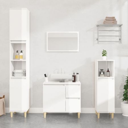 Bathroom Cabinet High Gloss White 65x33x60 cm Engineered Wood