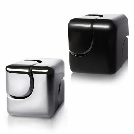 Fidget Toy Metal Figette Cube Spinner 2PCS,Quiet Small Cool Gadget Desk Toy Sensory Fidget Anxiety Toys,ADHD Stress Relief Stocking Stuffer Gifts for Kids,Teens,Men (Black+Silver)