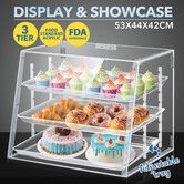 Cake Display Cabinet 3 Tier Acrylic Bakery Cupcake Stand Case Unit Holder Muffin Donut Pastry Model Toy Showcase Adjustable Shelf 5mm Thick