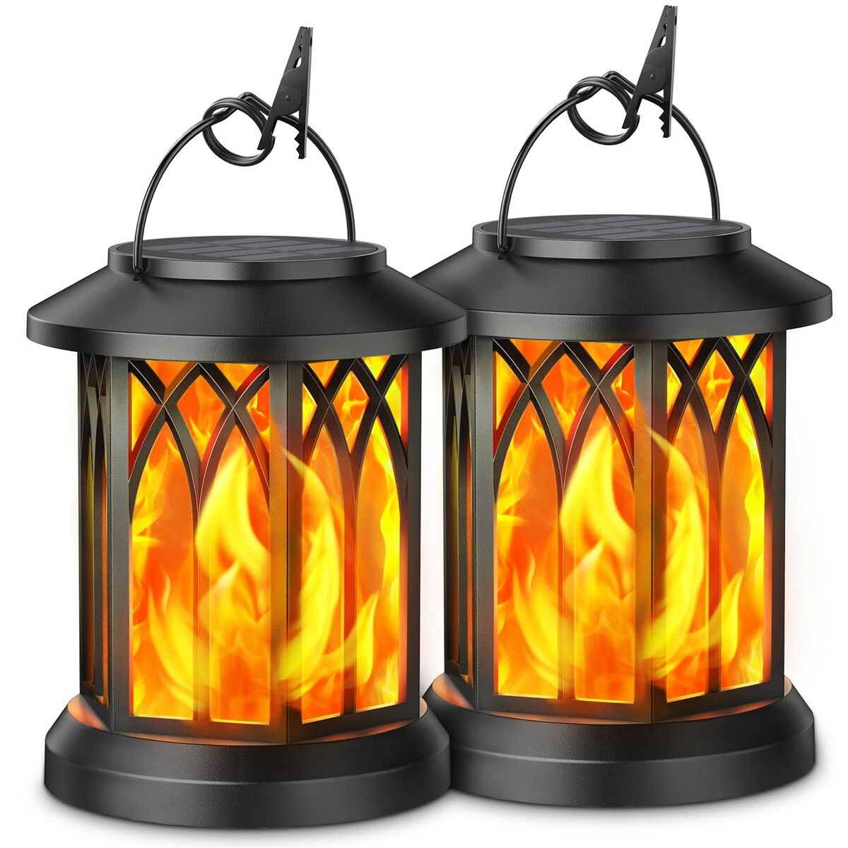 Hanging Solar Lights Lantern Outdoor,Flickering Flames Solar Outdoor Lights,Solar Lanterns Outdoor Waterproof with Bigger Solar Panel,Auto ON/Off Solar Lantern,2 Pack