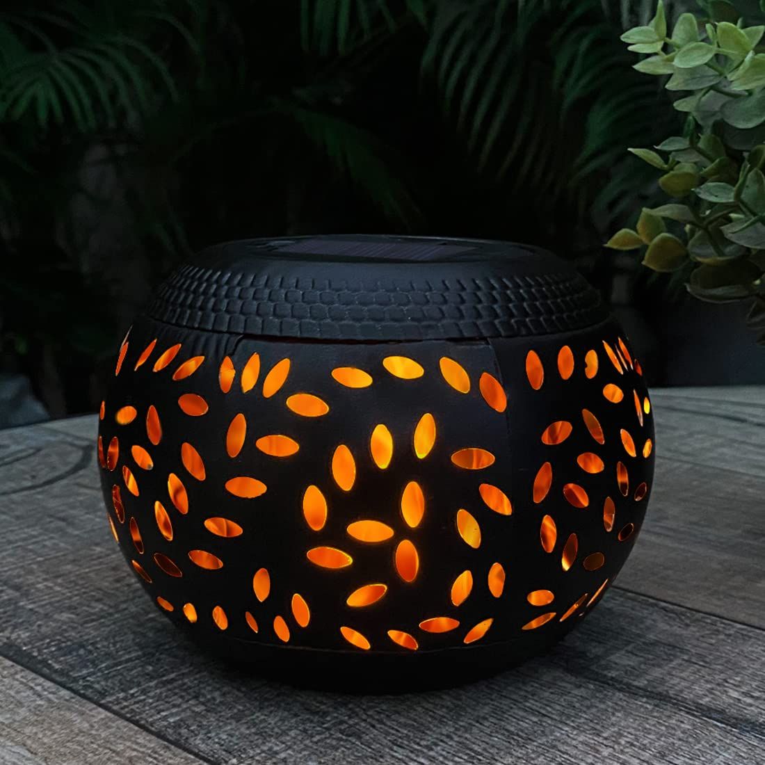 Solar Table Lights Outdoor Waterproof - Dancing Flickering Flame Lamp Black Metal Tabletop Light Solar Powered Decorative Lighting Lantern for Desk Bedroom Patio Garden Pathway Yard (1 Pack,Black)