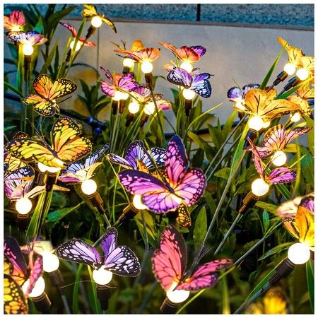 Solar Garden Lights - Newest Swaying Butterfly Light,Swaying in The Wind,Solar Outdoor Lights,Yard Patio Pathway Decoration,High Flexibility Iron Wire & Realistic Butterflies (2 Pack)