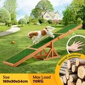 Petscene Pet Seesaw Dog Obedience Training Puppy Sports Agility Outdoor Play Exercise Equipment Teeter Totter Wooden Artificial Grass