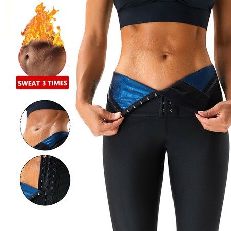 Sweat Sauna Pants Body Shaper Shorts Weight Loss Slimming Shapewear Women Waist Trainer Tummy Workout Hot Sweat Leggings Fitness Blue 9 point Pants Size 4XL/5XL