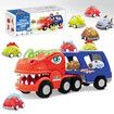 Dinosaur Truck Toys 9 in 1 Dinosaur Trucks 8 Pull Back Cars, Dinosaur Toy Trucks for Boys with Smoke, Sound & Light, Birthday Gift for kids