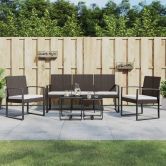 5 piece Garden Dining Set with Cushions Brown PP Rattan