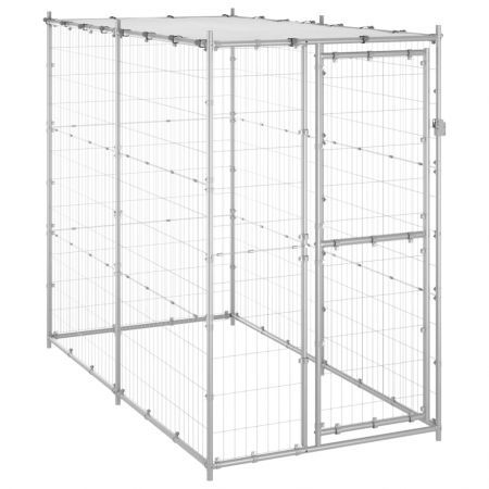 Outdoor Dog Kennel Galvanised Steel with Roof 110x220x180 cm