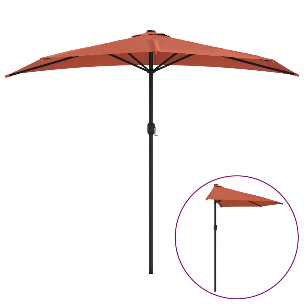 Balcony Parasol with Aluminium Pole Terracotta 270x144x222 cm Half