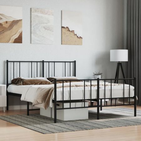 Metal Bed Frame with Headboard and Footboard Black 137x187 cm Double Size