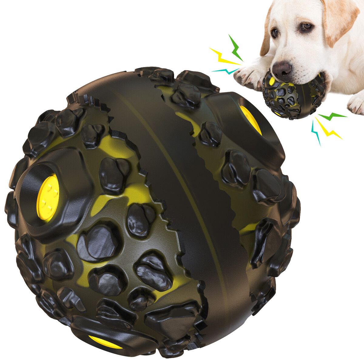 Dog Toy Ball for Aggressive Chewers Make Funny Giggle When Wiggle Interactive Pet Toy Boredom for Dog(Black-Yellow)