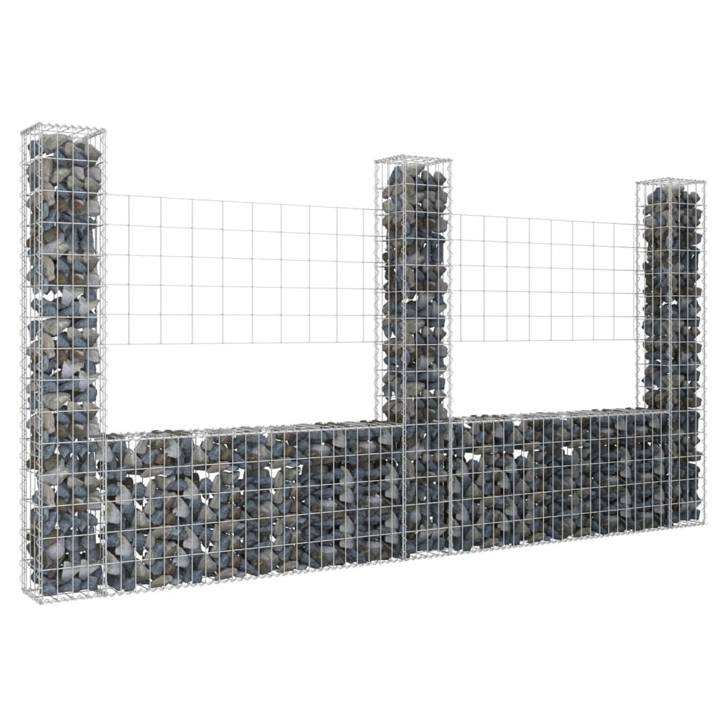 U-shape Gabion Basket with 3 Posts Iron 260x20x150 cm