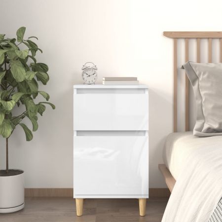 Bedside Cabinet High Gloss White 40x35x70 cm