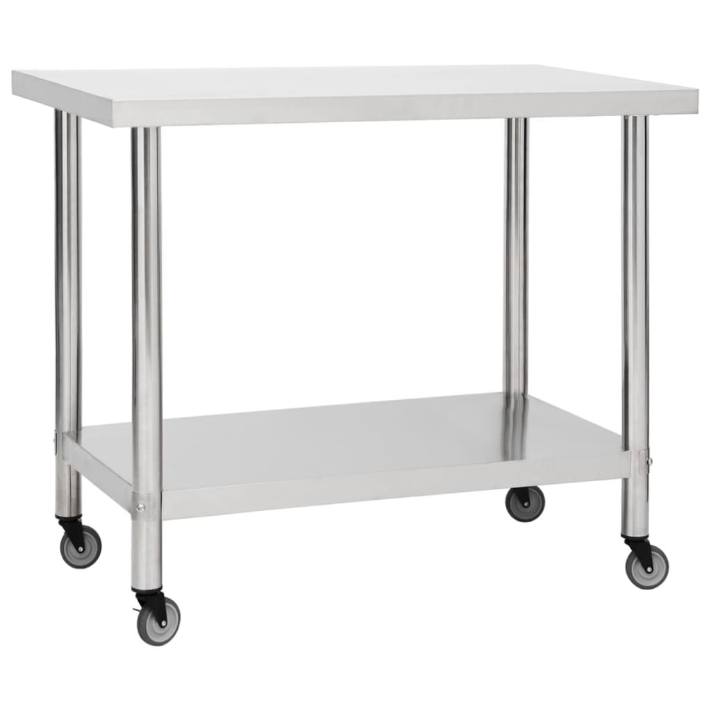 Kitchen Work Table with Wheels 80x60x85 cm Stainless Steel