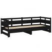 Pull-out Day Bed Black Solid Wood Pine 2x(92x187) cm