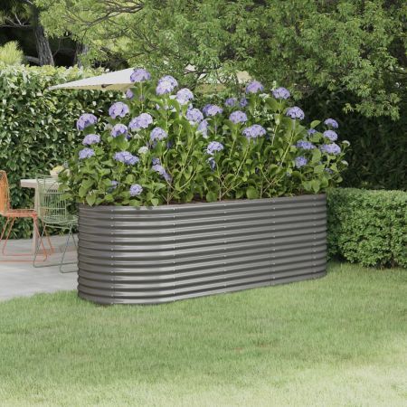 Garden Raised Bed Powder-Coated Steel 224x80x68 cm Grey