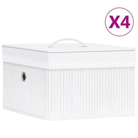 Bamboo Storage Boxes 4 pcs White