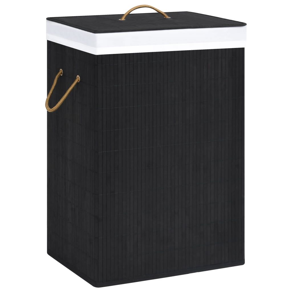 Bamboo Laundry Basket with 2 Sections Black 72 L