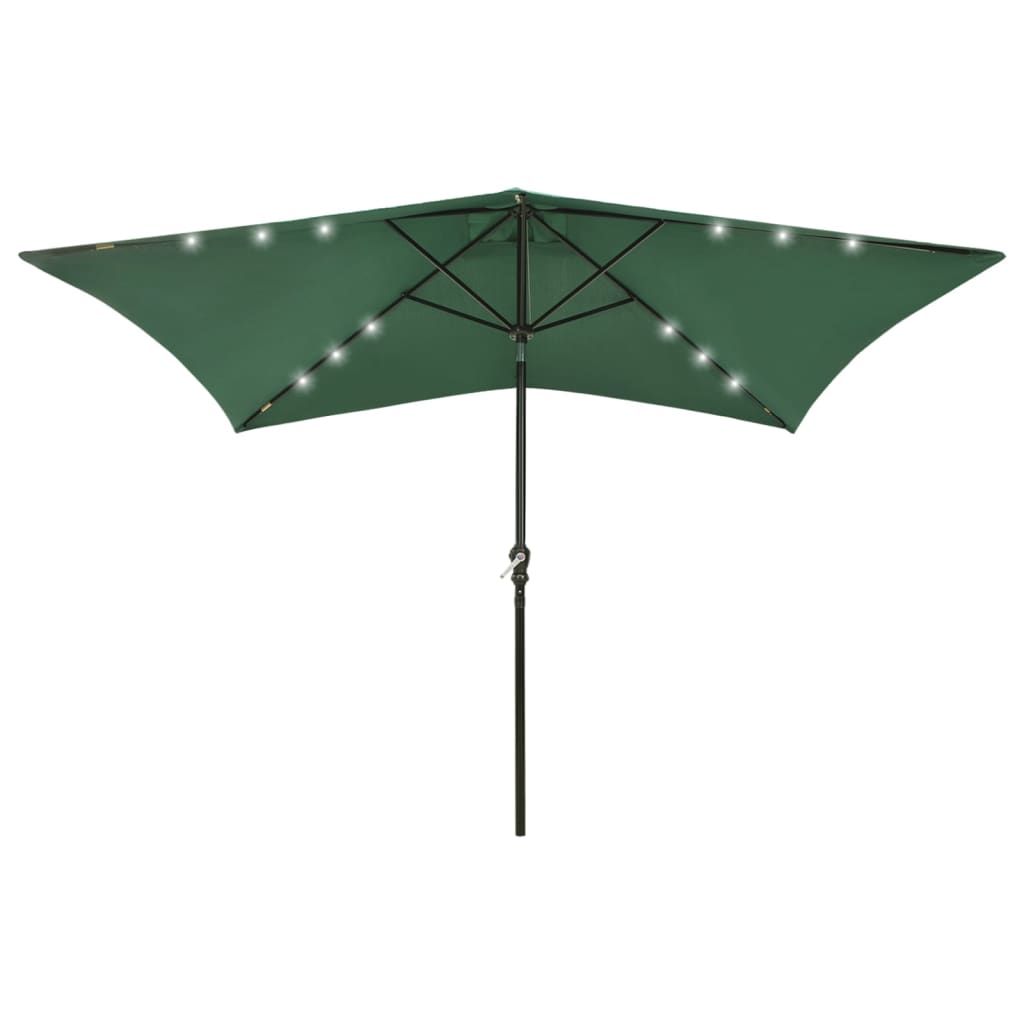 Parasol with LEDs and Steel Pole Green 2x3 m