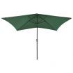 Parasol with LEDs and Steel Pole Green 2x3 m