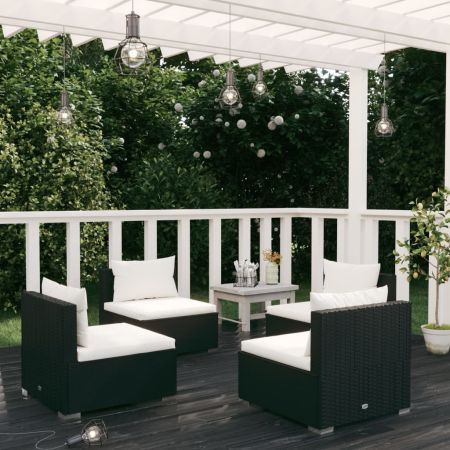 4 Piece Garden Lounge Set with Cushions Poly Rattan Black