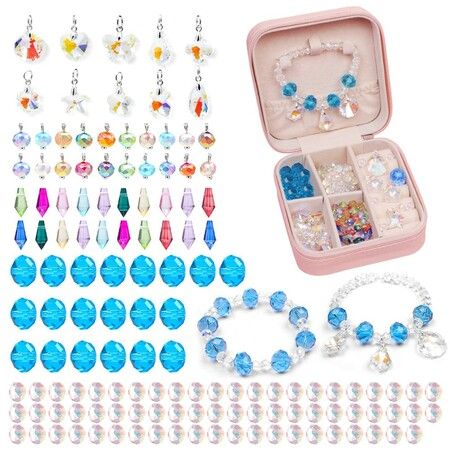 Jewelry Making Kit for GirlsJewelry Making Supplies Beads Charms Bracelets for DIY Craft Gifts Crystal Gifts for Girls,Girls Gifts Age 8-10 Col.Blue