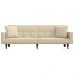 Sofa Bed with Cushions Cream Fabric