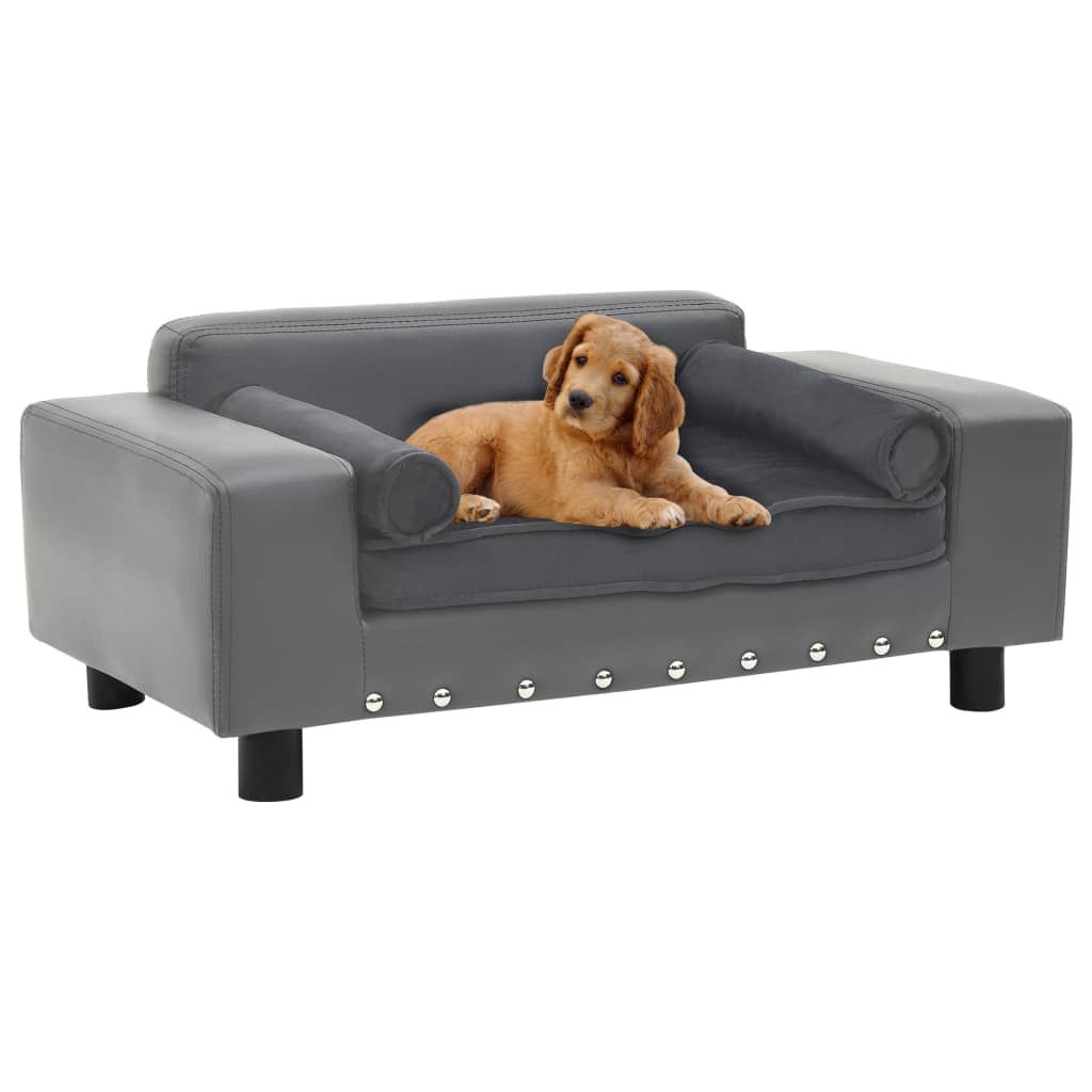 Dog Sofa Grey 81x43x31 cm Plush and Faux Leather