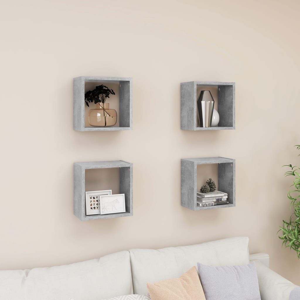 Wall Cube Shelves 4 pcs Concrete Grey 26x15x26 cm