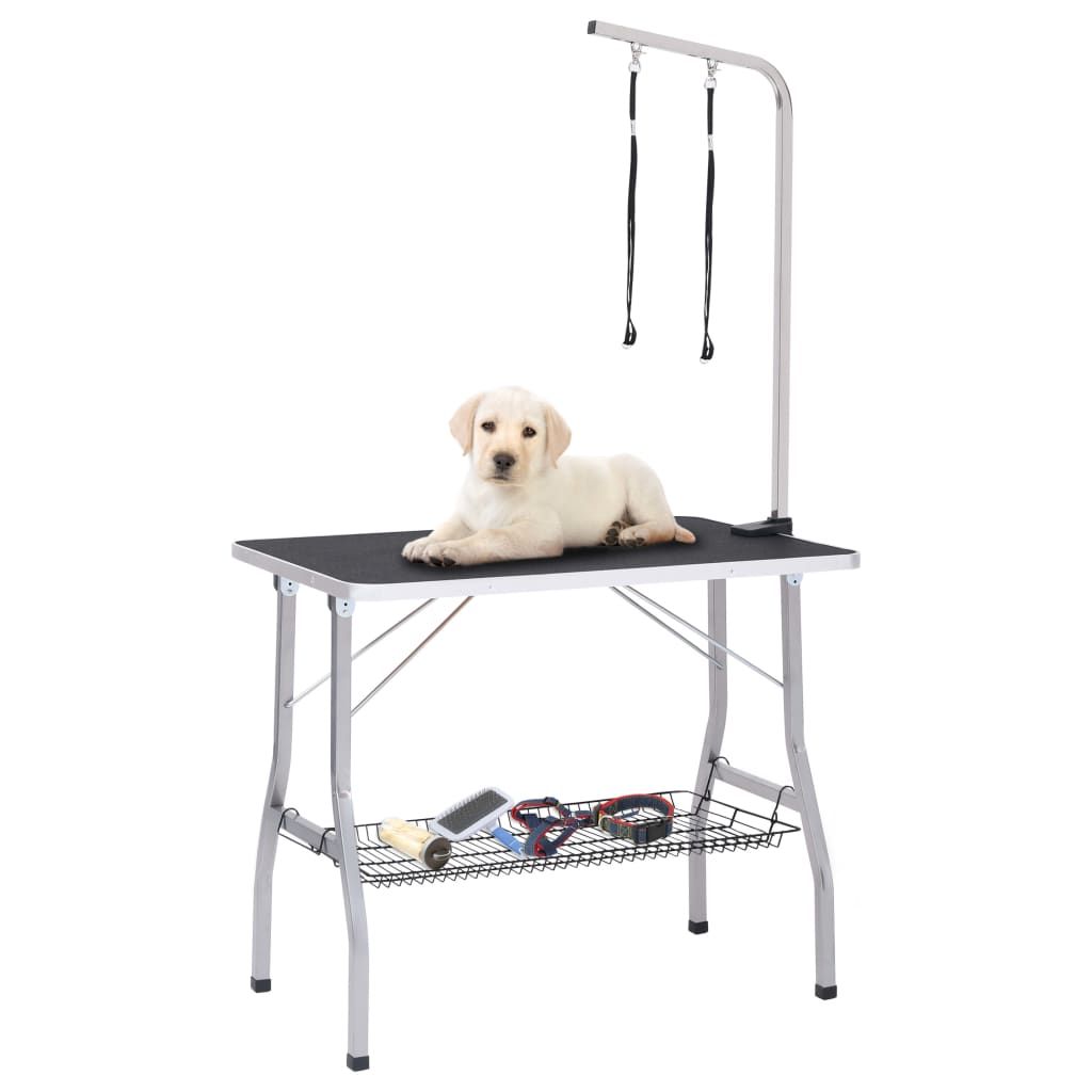 Adjustable Dog Grooming Table with 2 Loops and Basket