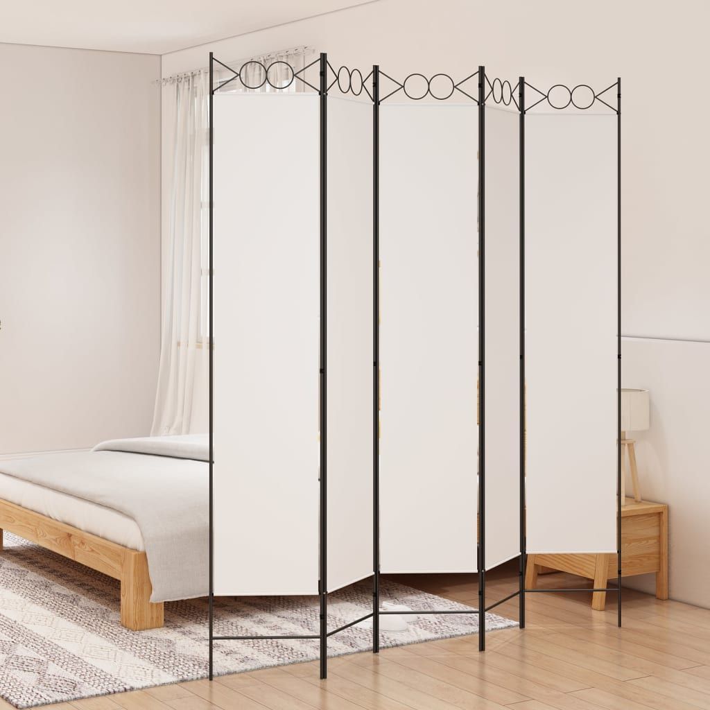 5-Panel Room Divider White 200x220 cm Fabric