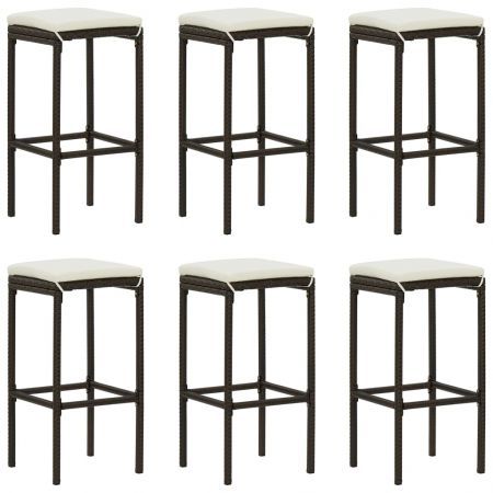 Bar Stools with Cushions 6 pcs Brown Poly Rattan