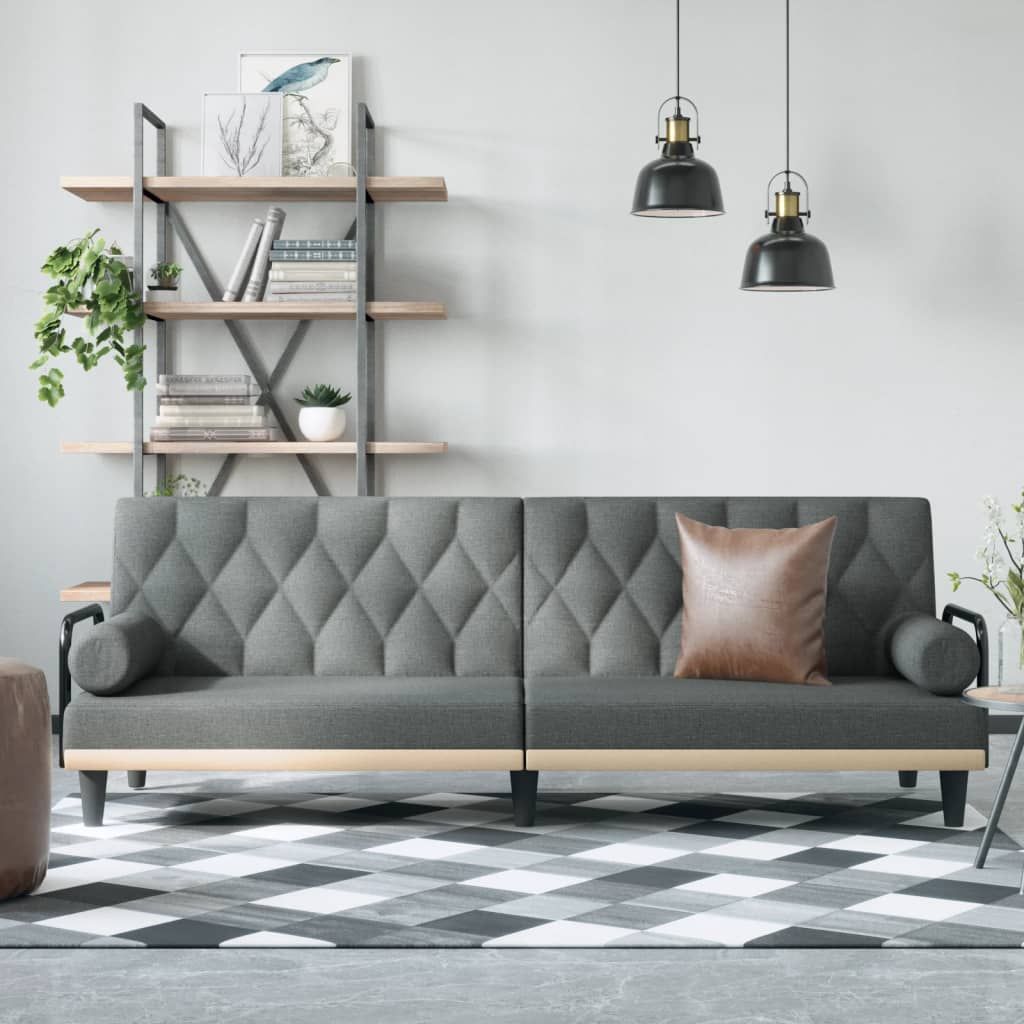 Sofa Bed with Armrests Dark Grey Fabric