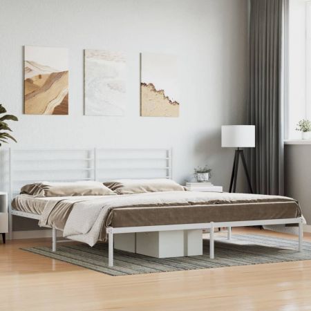 Metal Bed Frame with Headboard White 183x203 cm King