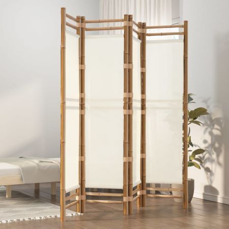 Folding 4-Panel Room Divider 160 cm Bamboo and Canvas