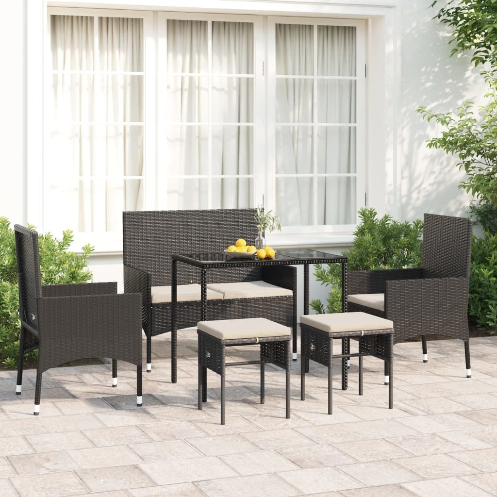 6 Piece Garden Lounge Set with Cushions Black Poly Rattan