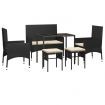 6 Piece Garden Lounge Set with Cushions Black Poly Rattan